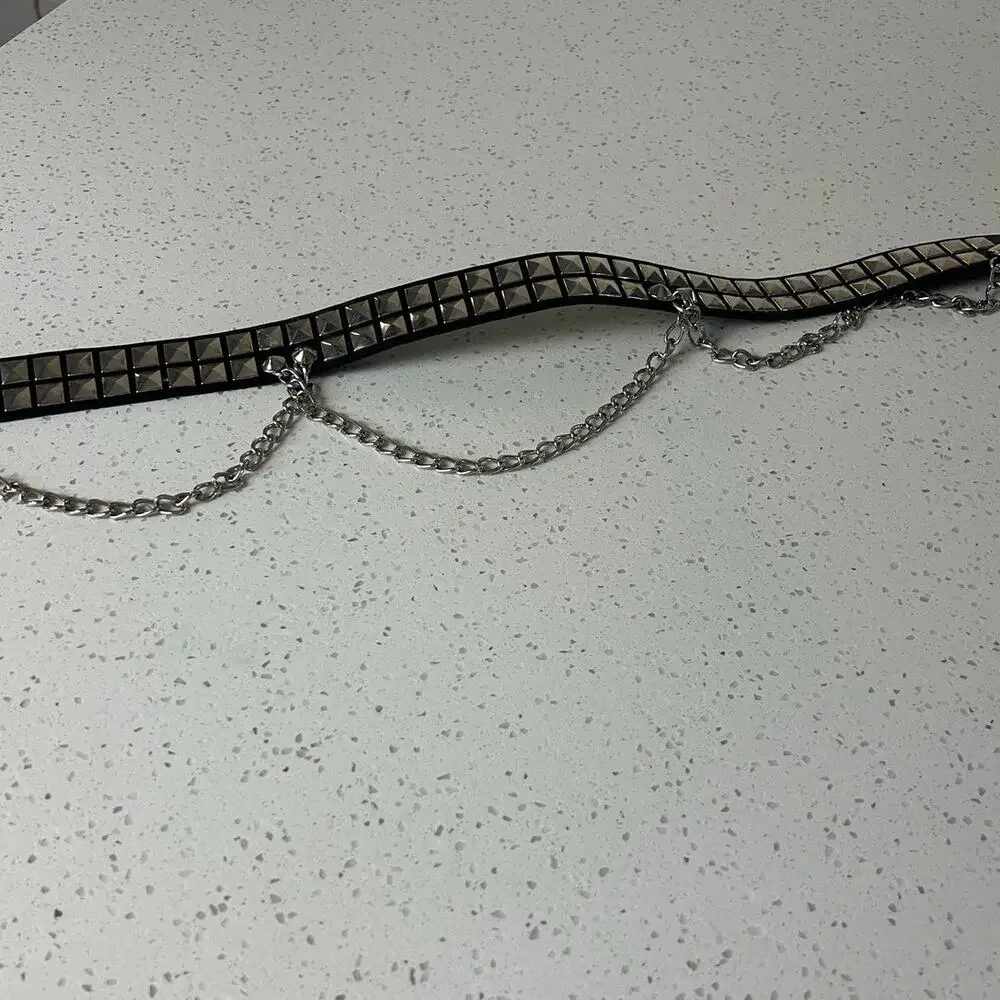 Belt Two Row Studded Chain Black Belt